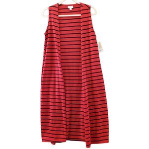 Lularoe Womens Joy Long Vest Size Small Red Black Stripe Kimono NWT